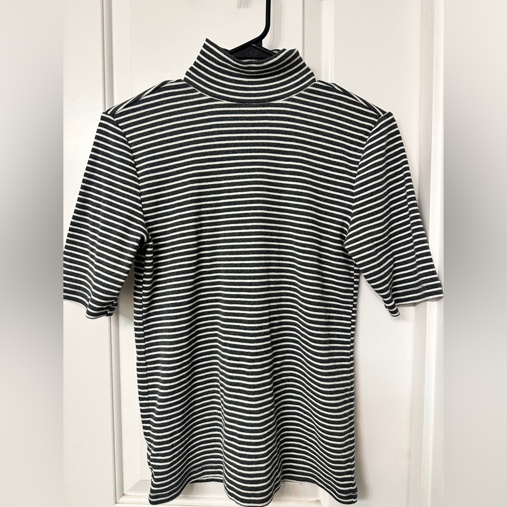 LOFT Grey and White Striped Knit Top